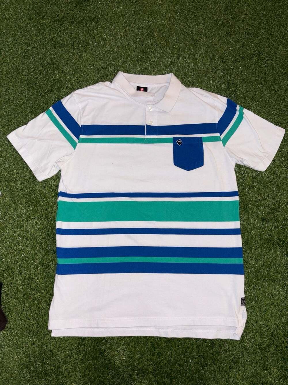 Southpole Men's White Striped Short Sleeve Chest Pocket Polo Shirt Size XL
